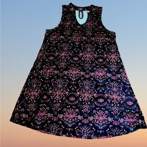 Mudd purple orange floral mini Dress high neck size XL spandex front back cutout